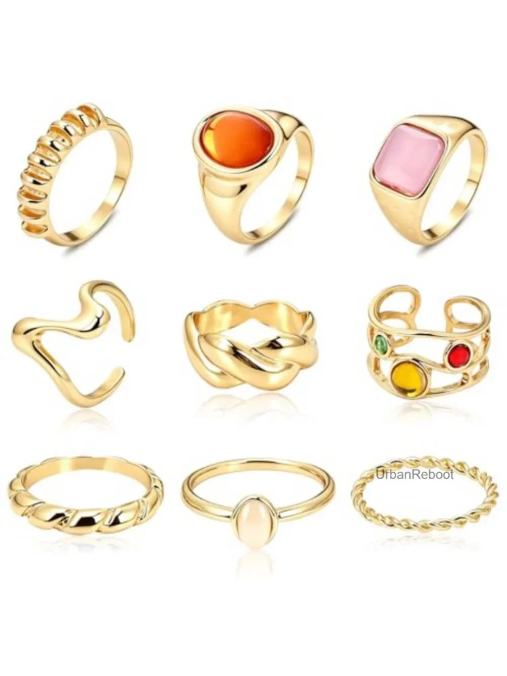 9 Piece Chunky Stackable Ring Set Gold Plated Stacking Rings for Women